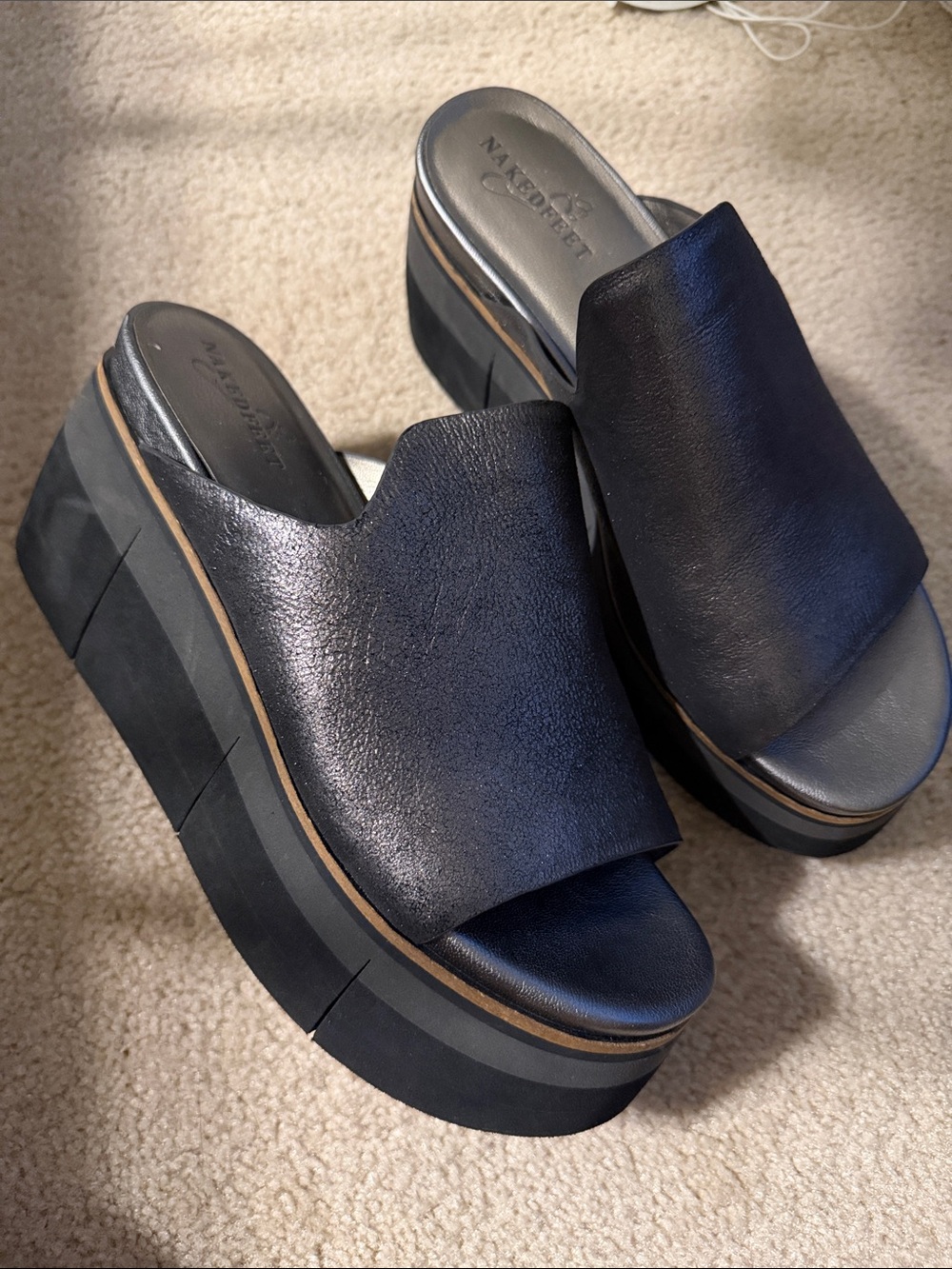 Naked Feet Flow metallic Leather Platform Slides